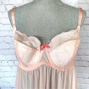 ADORE ME Coquette Pink Sheer Babydoll Lingerie with Bow and Lace Accents